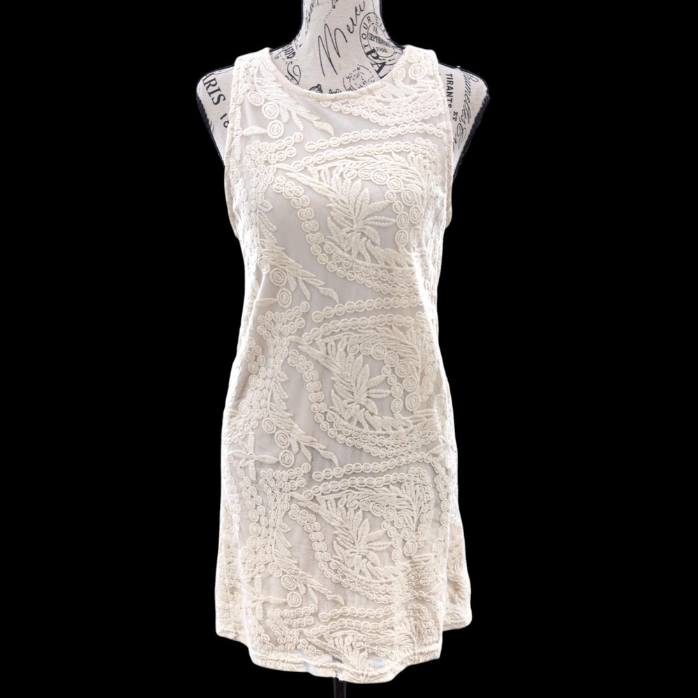 Forever 21 Ivory Lace Shift Dress Sleeveless Boho Cottagecore Medium Shabby Chic